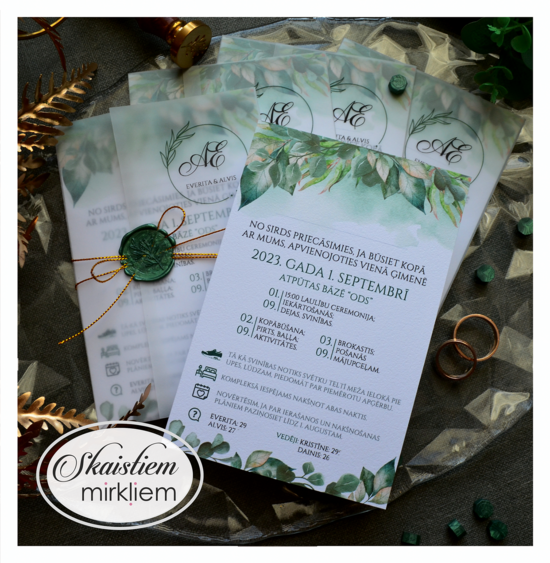 Kāzu ielūgums pauspapīra kabatiņā "Lapu mežs"