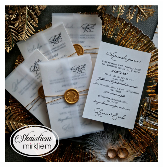 Kāzu ielūgums pauspapīra kabatiņā "Klasika"