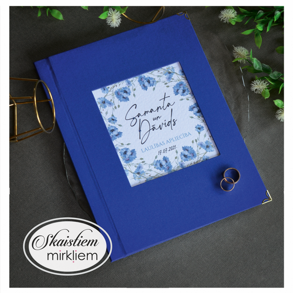 Rudzupuķu zilā toņa laulības apliecība vāki "Samanta un Dāvids"