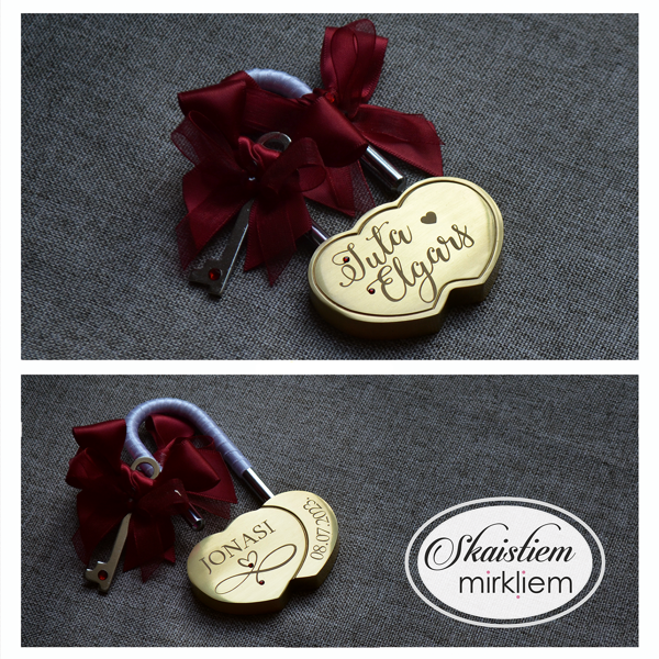 Personalizēta sirds slēdzene "Juta un Elgars ar uzvārdu un bezgalības zīmi"
