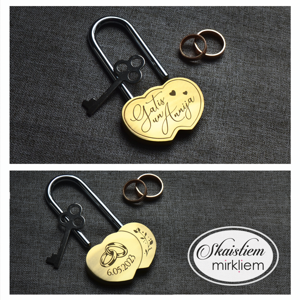 Gravēta slēdzene Gatis un Annija ar gredzeniem un datumu