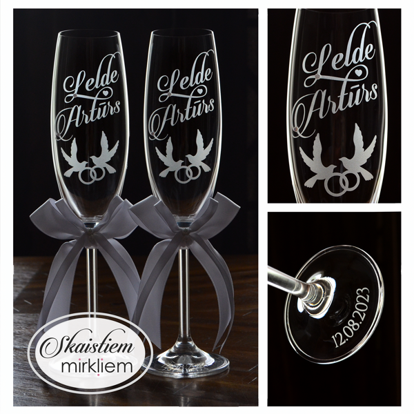 kāzu glāzes ar tauriņiem/dūjām/putniņiem