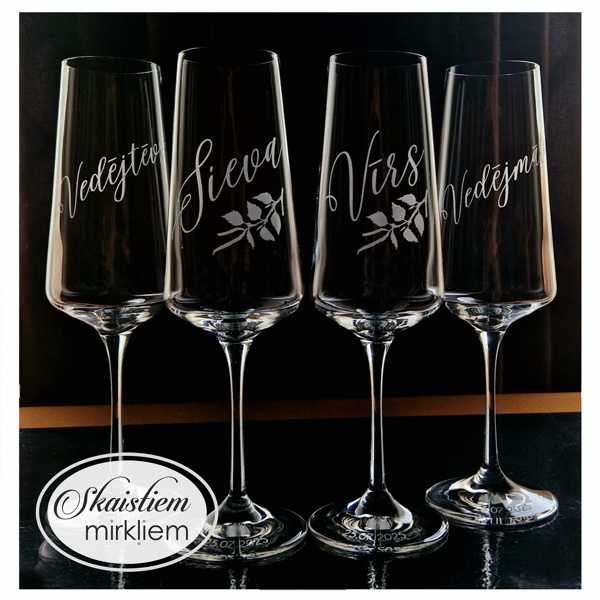 Personalizētas glāzes ar bērza zariņa gravējumu jaunajam pārim un vedējiem