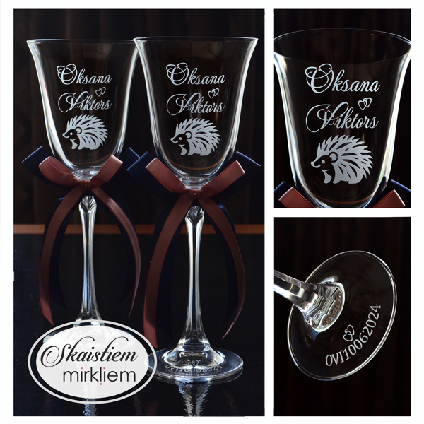 Personalizētas glāzes Oksanai un Viktoram ar ezīšu, datuma gravējumu