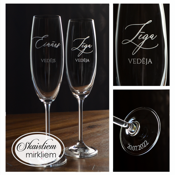 Minimālistisks gravējums vedējiem Eināram un Līgai ar modernu kaligrāfijas fontu