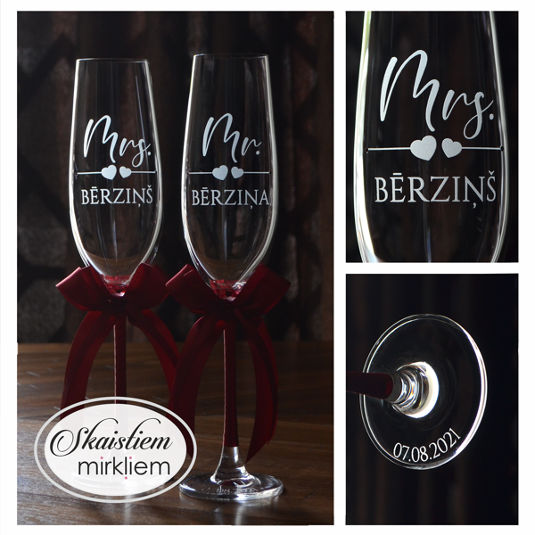 Bērziņu ģimenes kāzu glāzes ar gravējumu