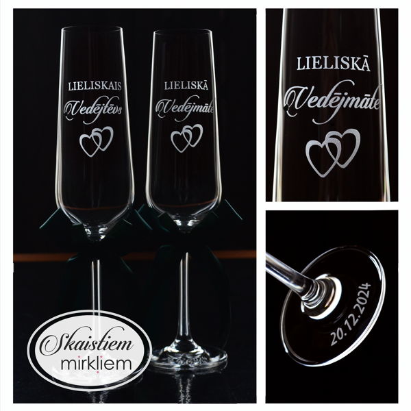 Glāzes "Lieliskā vedējmāte" un "Lieliskais vedējtēvs" ar dubultās sirds simbolu