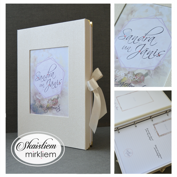 Kāzu viesu grāmata ar gaiši rozā vākiem un izņemamām anketu lapām ērtai aizpildīšanai