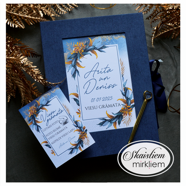 Karaliski zila viesu grāmata ar košu lapu printu