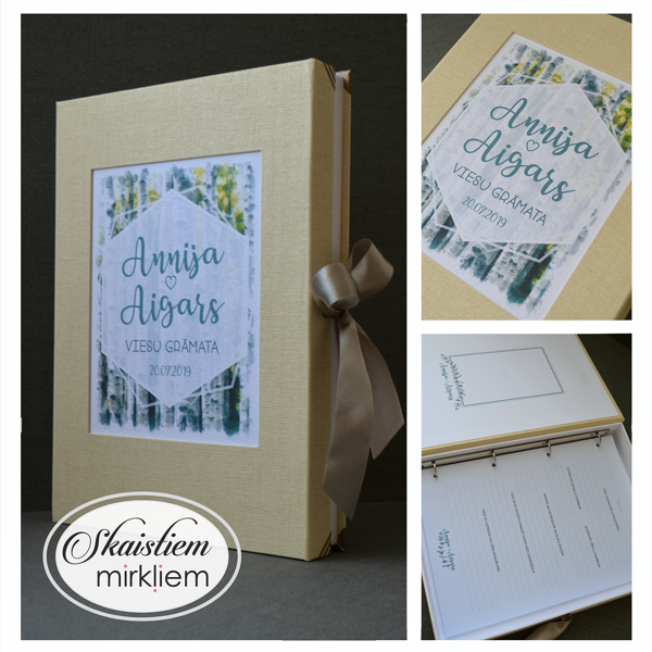 Bērniņu ģimenes viesu grāmata ar atbilstošas tematikas printu rustic stila kāzām