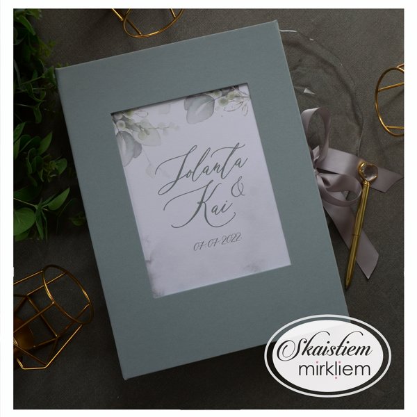 Dūmakaini zaļa dekoratīvā auduma viesu grāmata ar minimālistisku printu