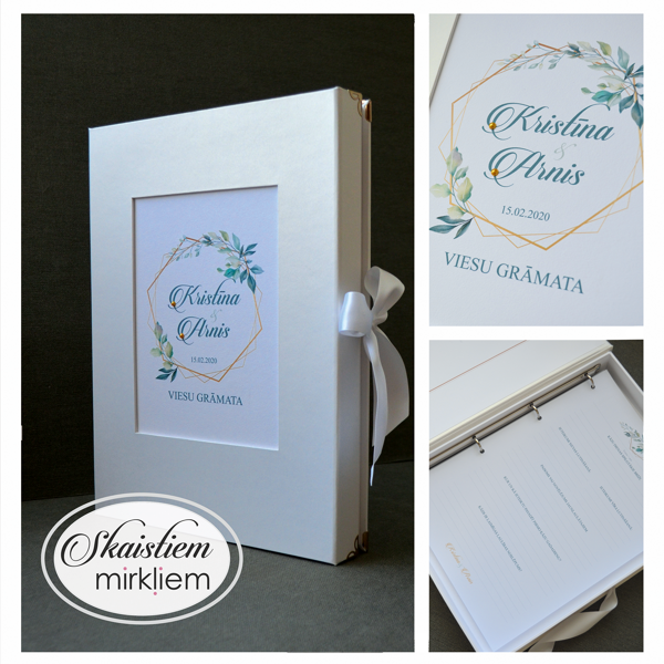 Šampanieša toņa viesu grāmata ar smalku eikalipta lapu printu