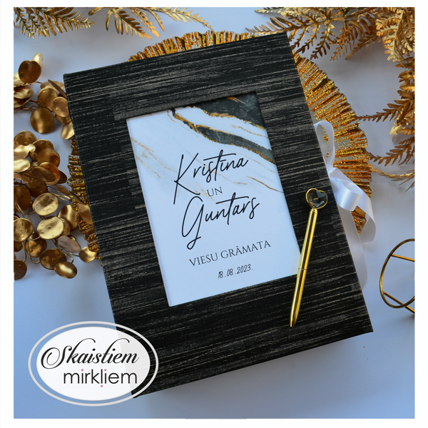 Dekoratīvā materiāla viesu grāmata ar elegantu printu un personalizētu anketu saturu