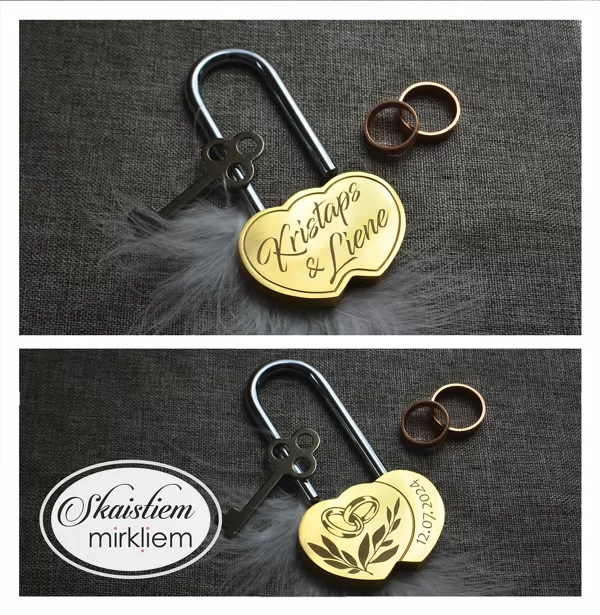 Personalizēta slēdzene ar gredzenu un lapiņu gravējumu 