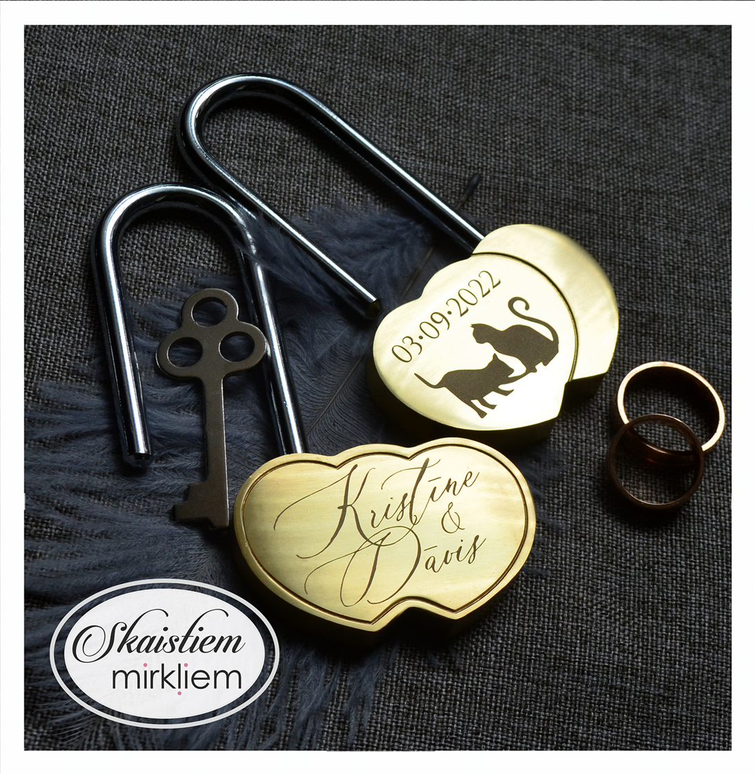 Kāzu slēdzene ar gravējumu un vārdiem - personalizēta dāvana kāzām - Skaistiem mirkļiem